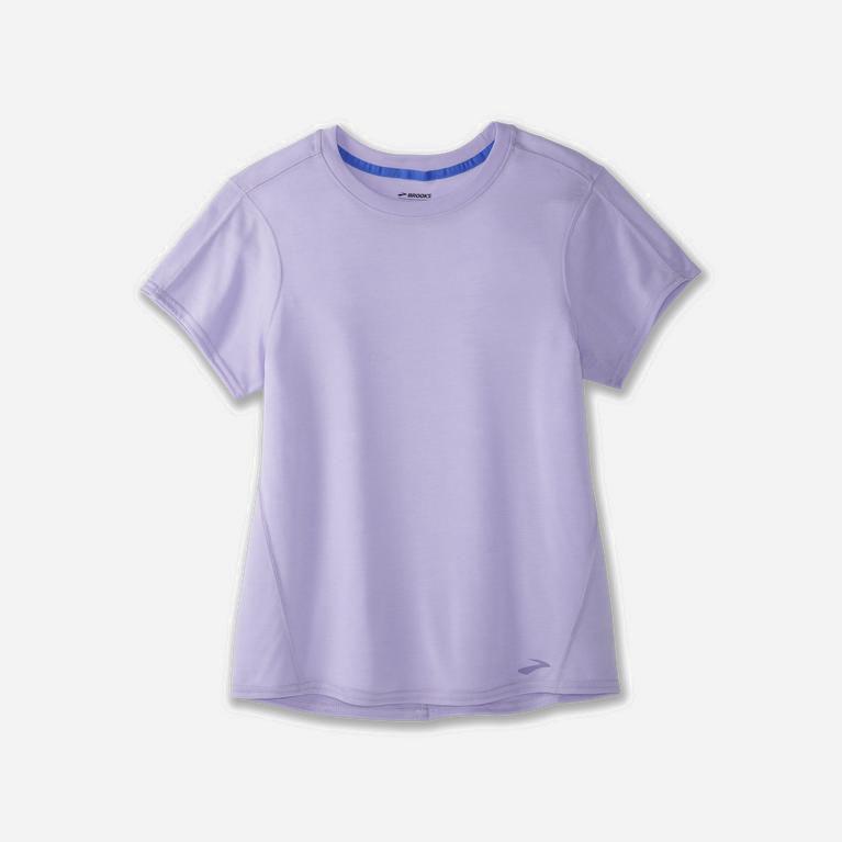 Brooks Distance Israel - Women's Short Sleeve Running Shirt - Heather Violet Dash/Black (50263-QZUJ)